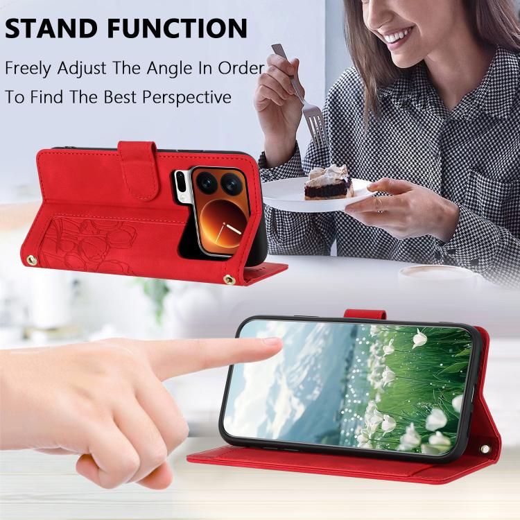 For Xiaomi 17 Pro Max Tulips Embossed Leather Phone Case with Lanyard