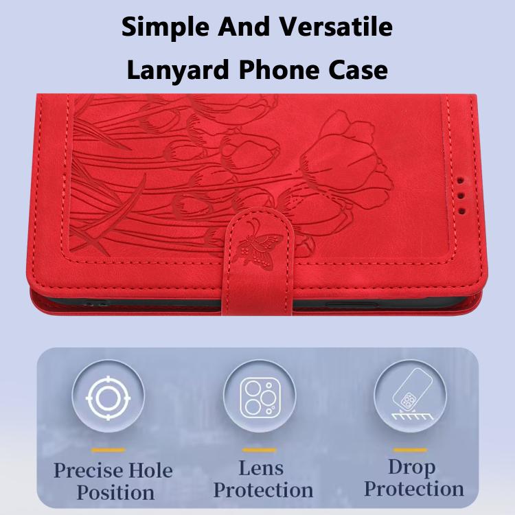 For Xiaomi 17 Pro Max Tulips Embossed Leather Phone Case with Lanyard