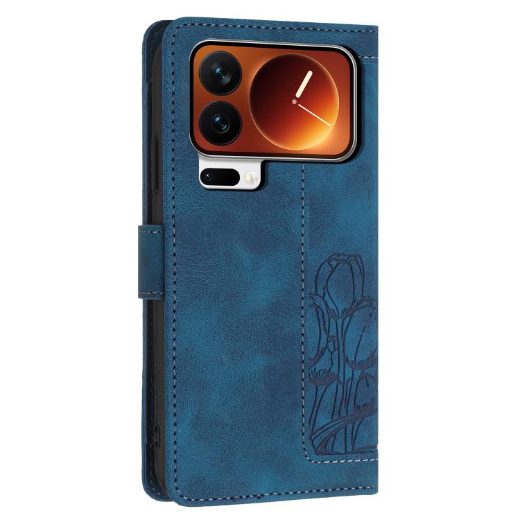 For Xiaomi 17 Pro Max Tulips Embossed Leather Phone Case with Lanyard