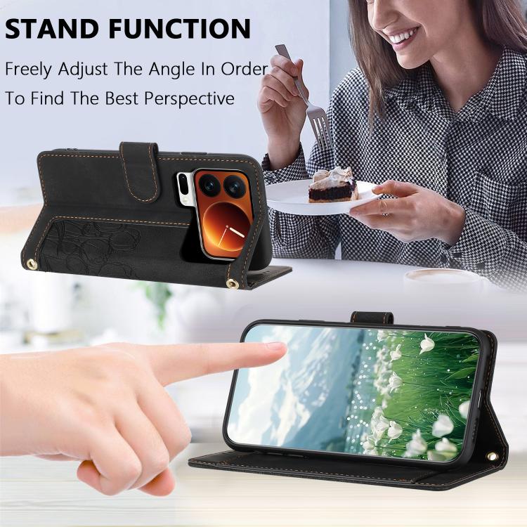 For Xiaomi 17 Pro Max Tulips Embossed Leather Phone Case with Lanyard