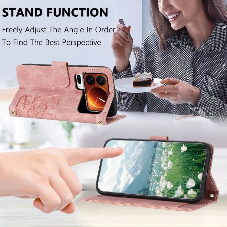 For Xiaomi 17 Pro Tulips Embossed Leather Phone Case with Lanyard