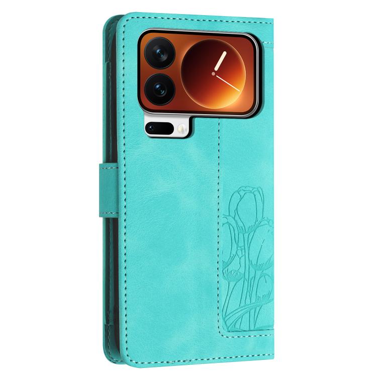 For Xiaomi 17 Pro Tulips Embossed Leather Phone Case with Lanyard