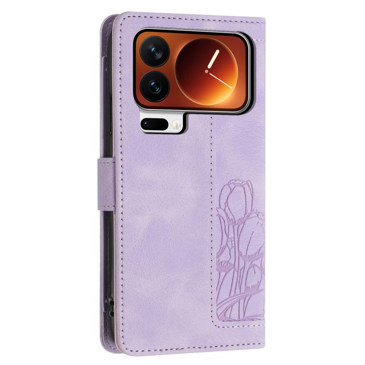 For Xiaomi 17 Pro Tulips Embossed Leather Phone Case with Lanyard