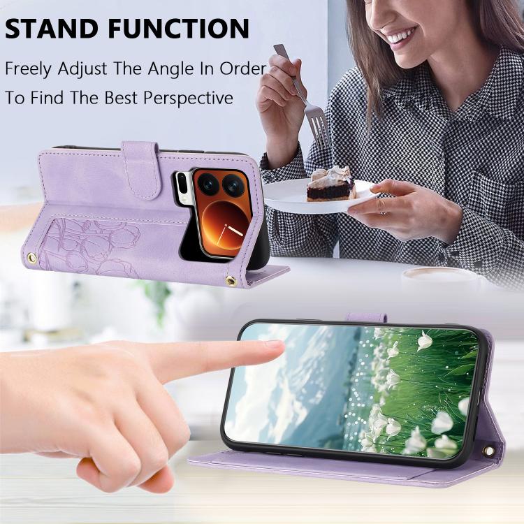 For Xiaomi 17 Pro Tulips Embossed Leather Phone Case with Lanyard