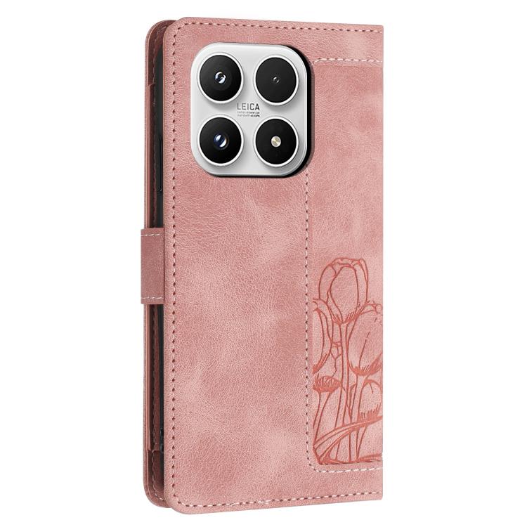 For Xiaomi 17 Tulips Embossed Leather Phone Case with Lanyard