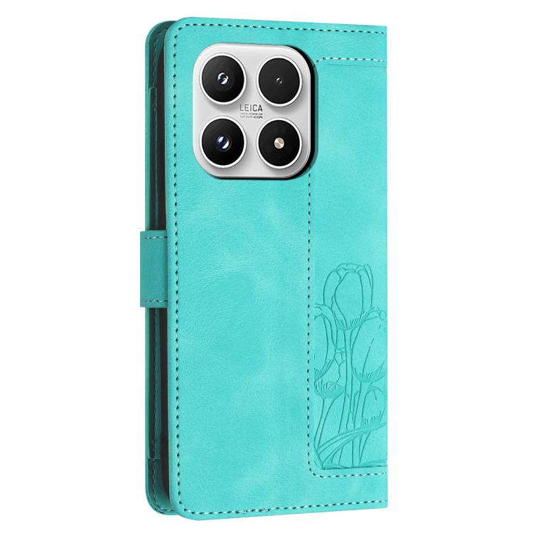 For Xiaomi 17 Tulips Embossed Leather Phone Case with Lanyard