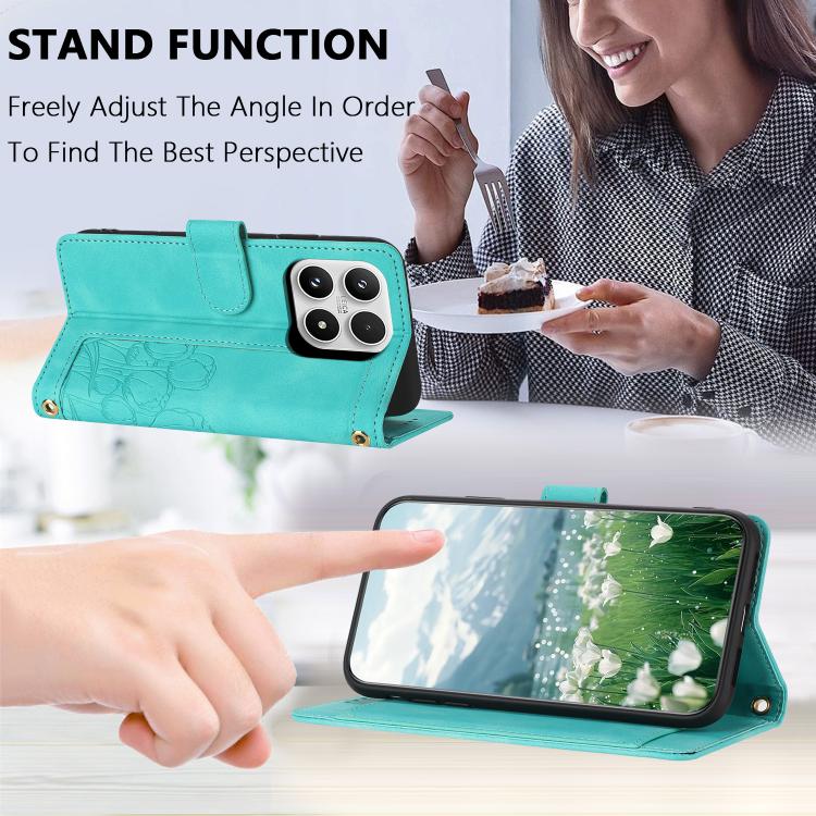 For Xiaomi 17 Tulips Embossed Leather Phone Case with Lanyard