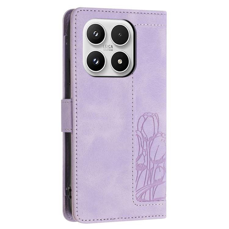 For Xiaomi 17 Tulips Embossed Leather Phone Case with Lanyard
