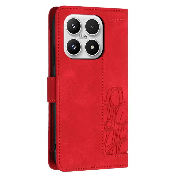For Xiaomi 17 Tulips Embossed Leather Phone Case with Lanyard