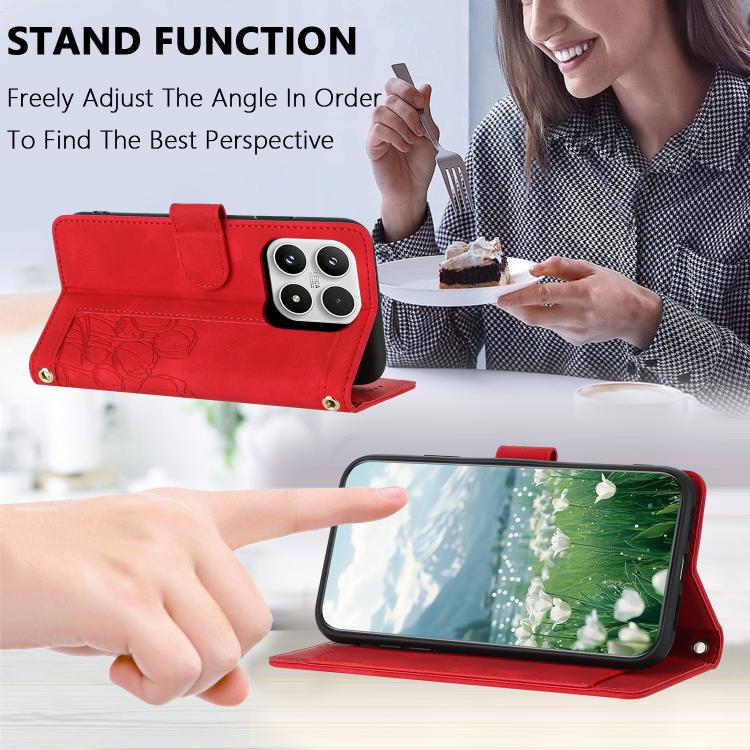For Xiaomi 17 Tulips Embossed Leather Phone Case with Lanyard