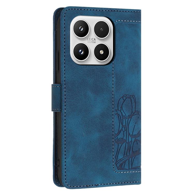 For Xiaomi 17 Tulips Embossed Leather Phone Case with Lanyard