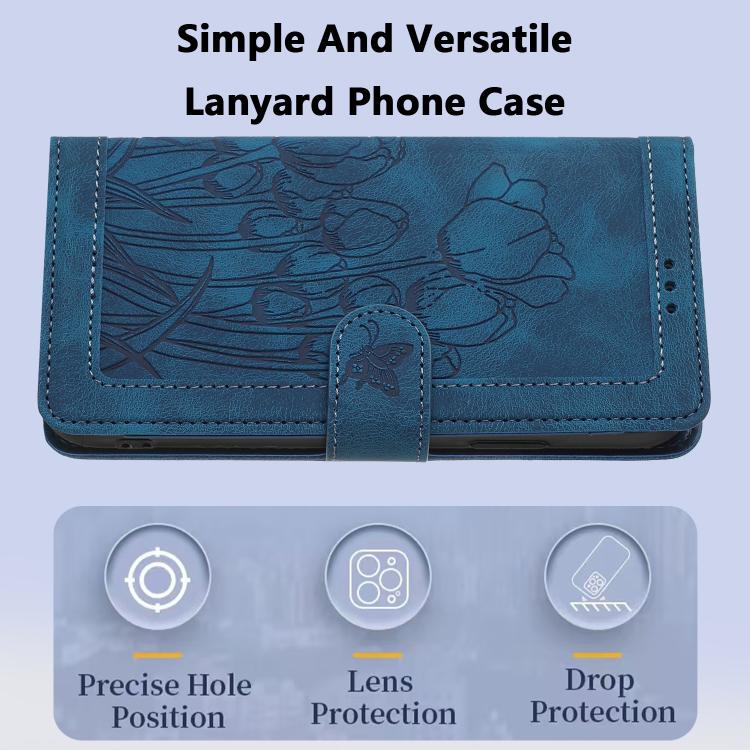 For Xiaomi 17 Tulips Embossed Leather Phone Case with Lanyard