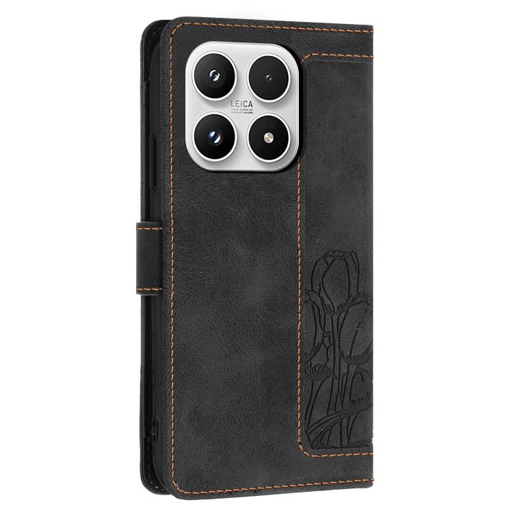 For Xiaomi 17 Tulips Embossed Leather Phone Case with Lanyard