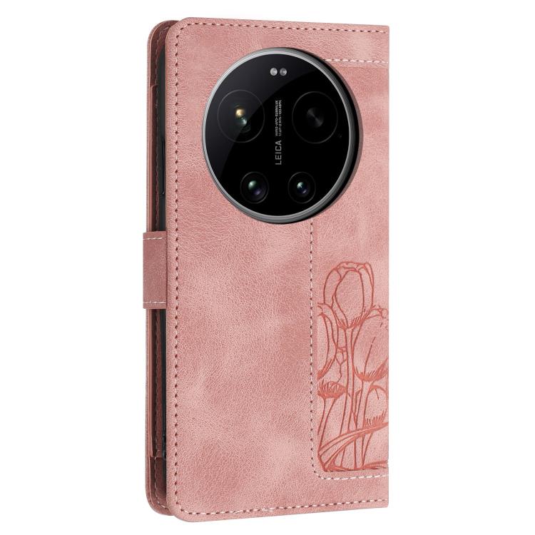 For Xiaomi 17 Ultra Tulips Embossed Leather Phone Case with Lanyard