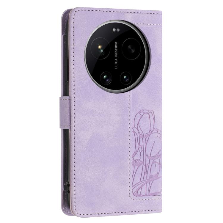 For Xiaomi 17 Ultra Tulips Embossed Leather Phone Case with Lanyard