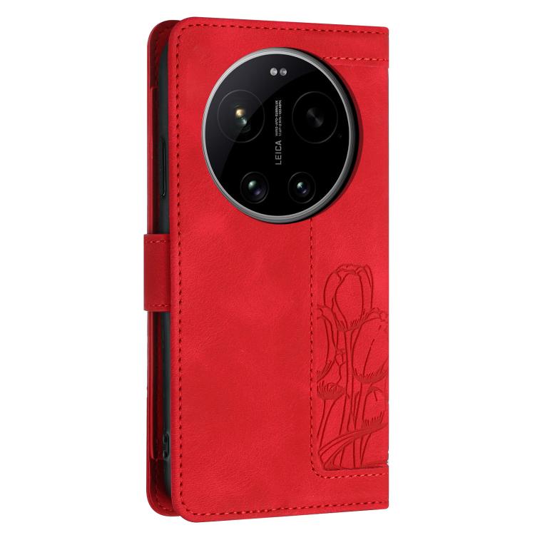 For Xiaomi 17 Ultra Tulips Embossed Leather Phone Case with Lanyard