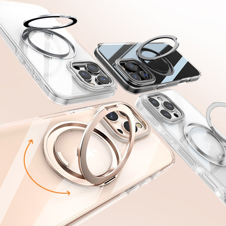 For iPhone 16 Pro Max Gear Plating PC 360 Ring Holder Magsafe Phone Case