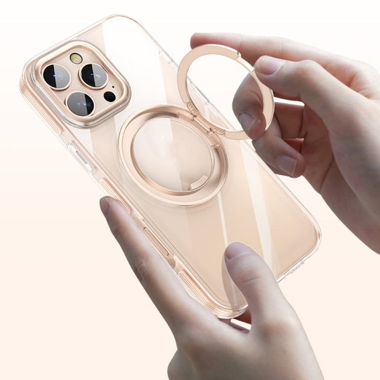 For iPhone 16 Pro Gear Plating PC 360 Ring Holder Magsafe Phone Case