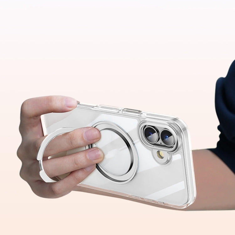 For iPhone 16 Plus Gear Plating PC 360 Ring Holder Magsafe Phone Case