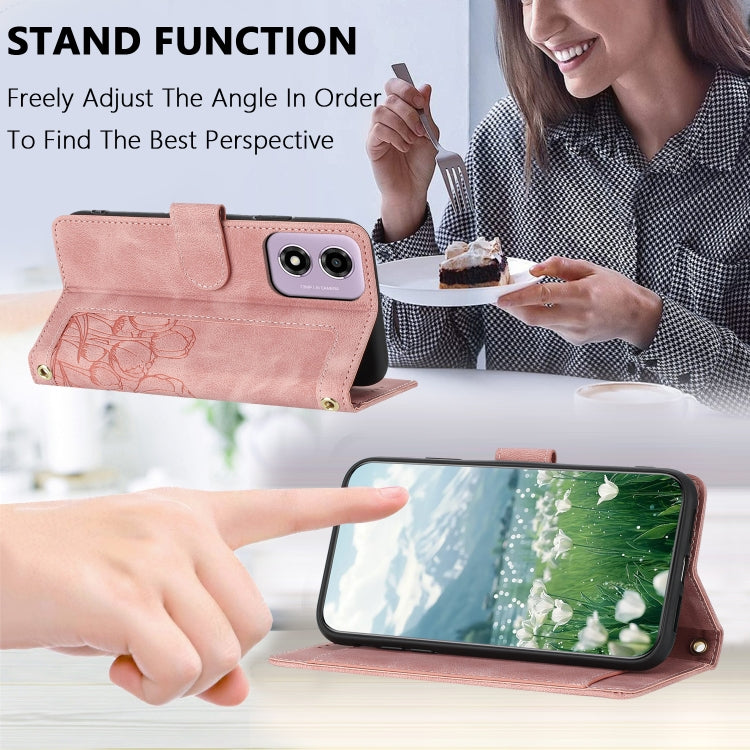 For Motorola Moto E14 Tulips Embossed Leather Phone Case with Lanyard
