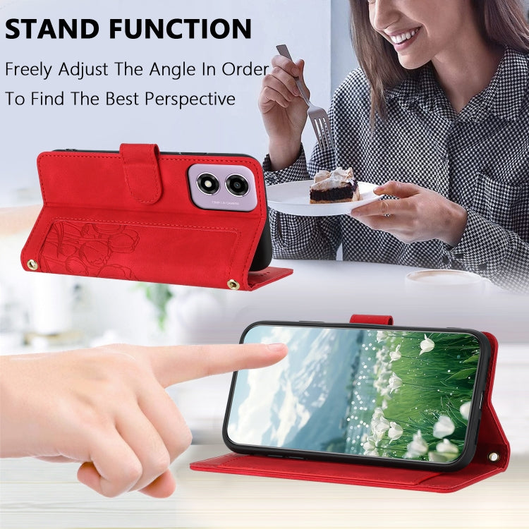 For Motorola Moto E14 Tulips Embossed Leather Phone Case with Lanyard