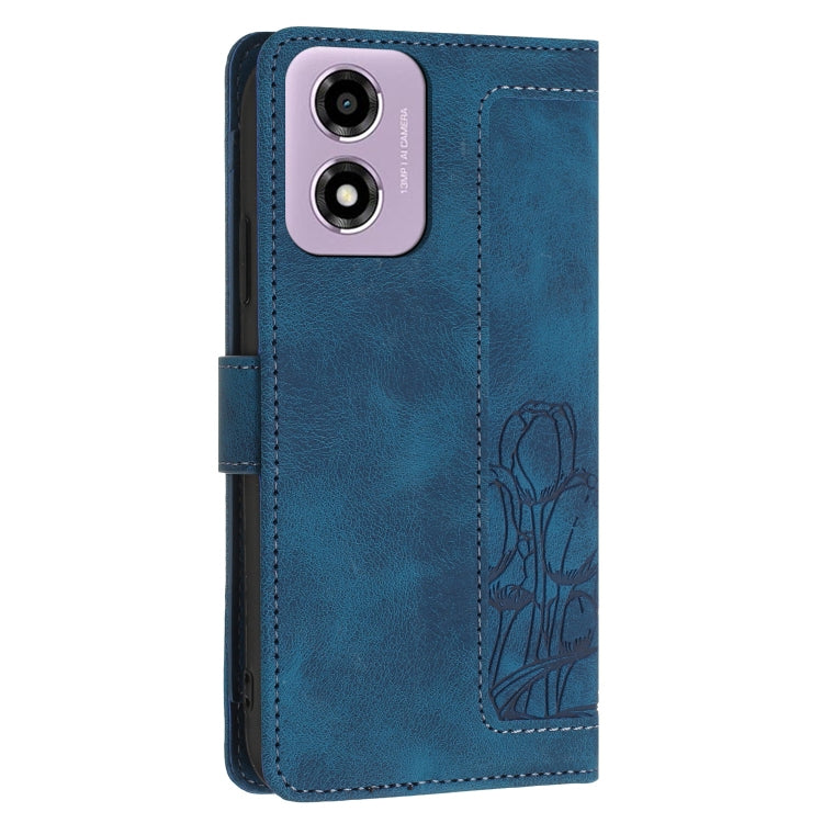For Motorola Moto E14 Tulips Embossed Leather Phone Case with Lanyard