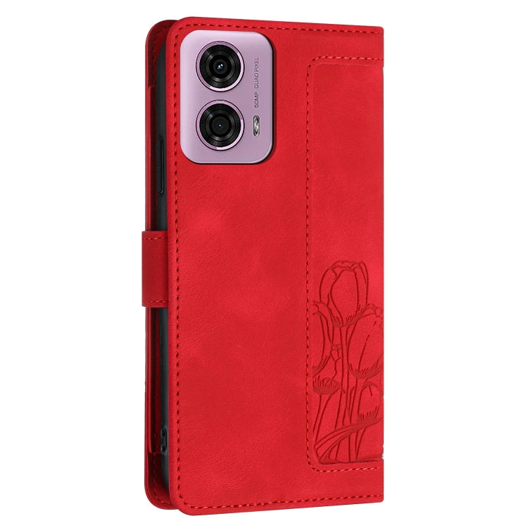 For Motorola Edge 5G 2024 Tulips Embossed Leather Phone Case with Lanyard
