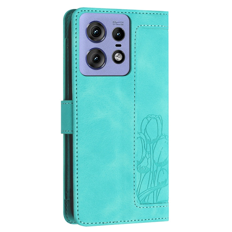 For Motorola Edge 50 Pro Tulips Embossed Leather Phone Case with Lanyard