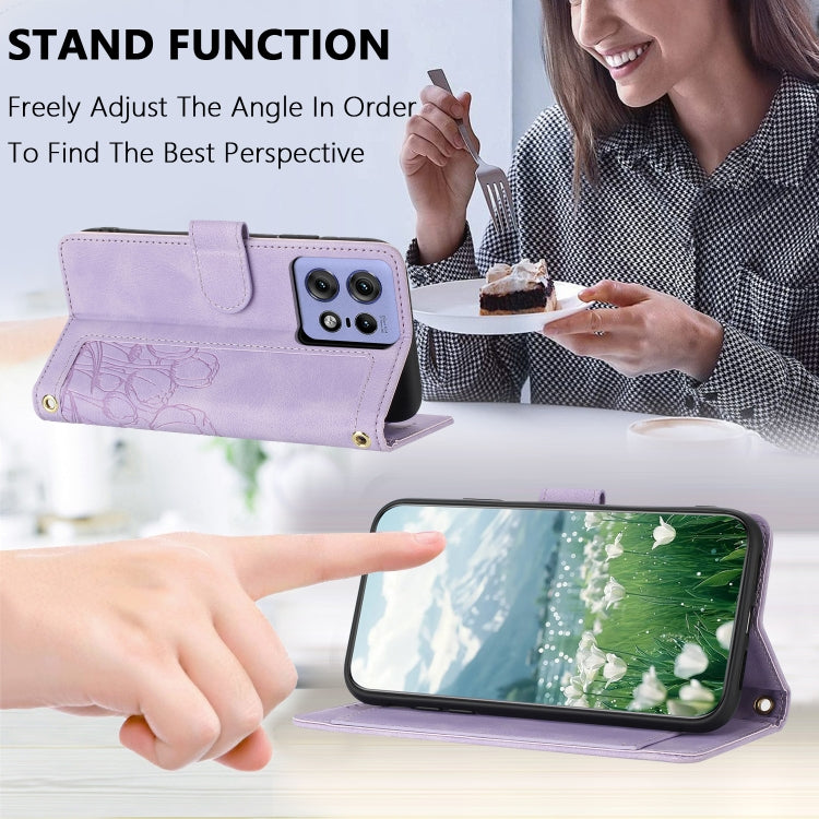 For Motorola Edge 50 Pro Tulips Embossed Leather Phone Case with Lanyard