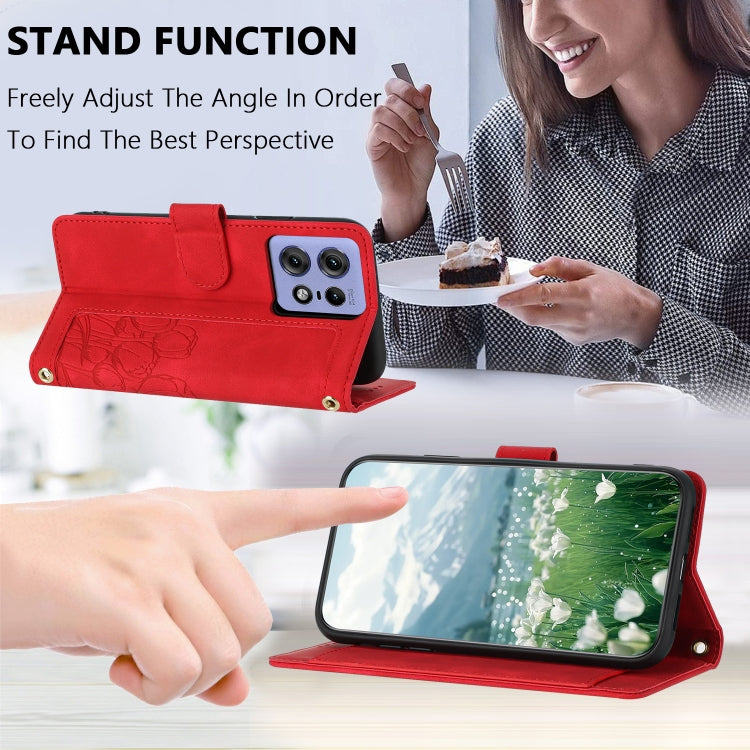 For Motorola Edge 50 Pro Tulips Embossed Leather Phone Case with Lanyard