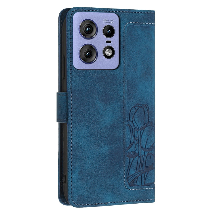 For Motorola Edge 50 Pro Tulips Embossed Leather Phone Case with Lanyard