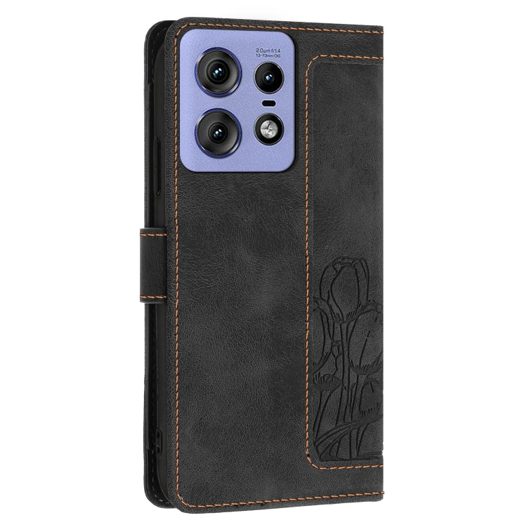 For Motorola Edge 50 Pro Tulips Embossed Leather Phone Case with Lanyard