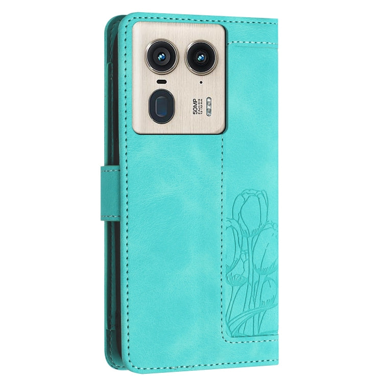 For Motorola Edge 50 Ultra Tulips Embossed Leather Phone Case with Lanyard