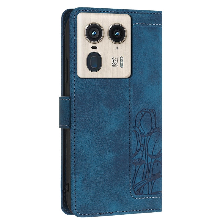 For Motorola Edge 50 Ultra Tulips Embossed Leather Phone Case with Lanyard