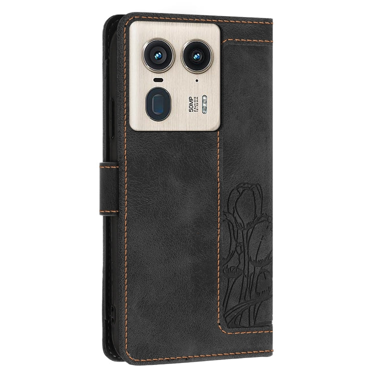 For Motorola Edge 50 Ultra Tulips Embossed Leather Phone Case with Lanyard