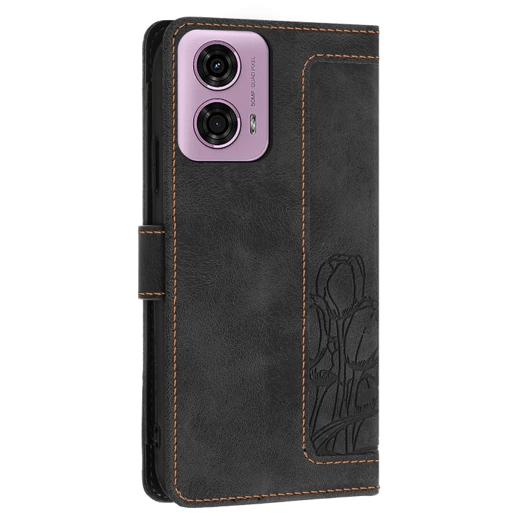 For Motorola Moto G 5G 2024 Tulips Embossed Leather Phone Case with Lanyard