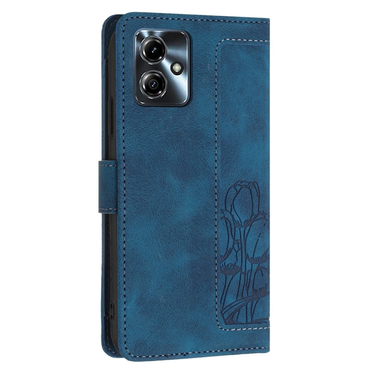 For Motorola Moto G14 / G54 Tulips Embossed Leather Phone Case with Lanyard