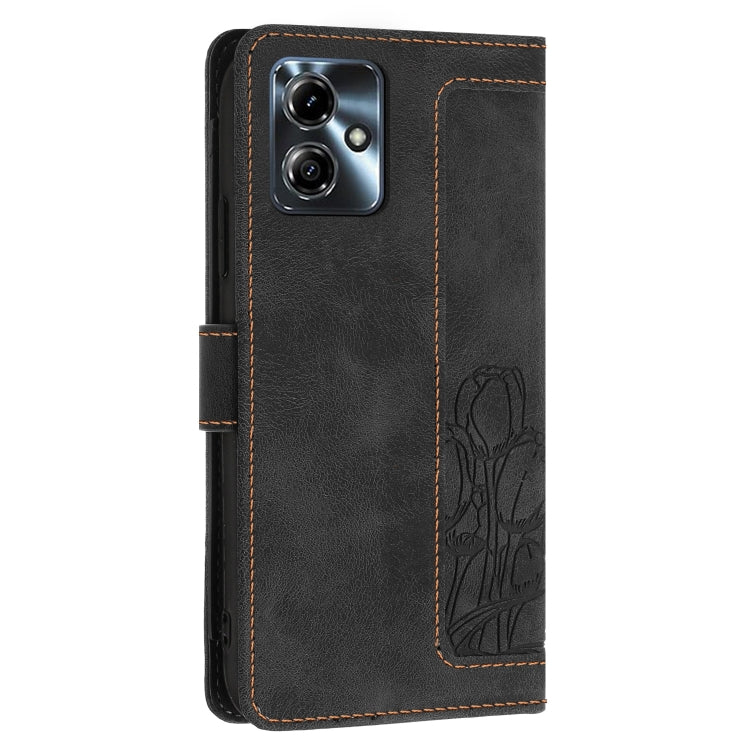 For Motorola Moto G14 / G54 Tulips Embossed Leather Phone Case with Lanyard