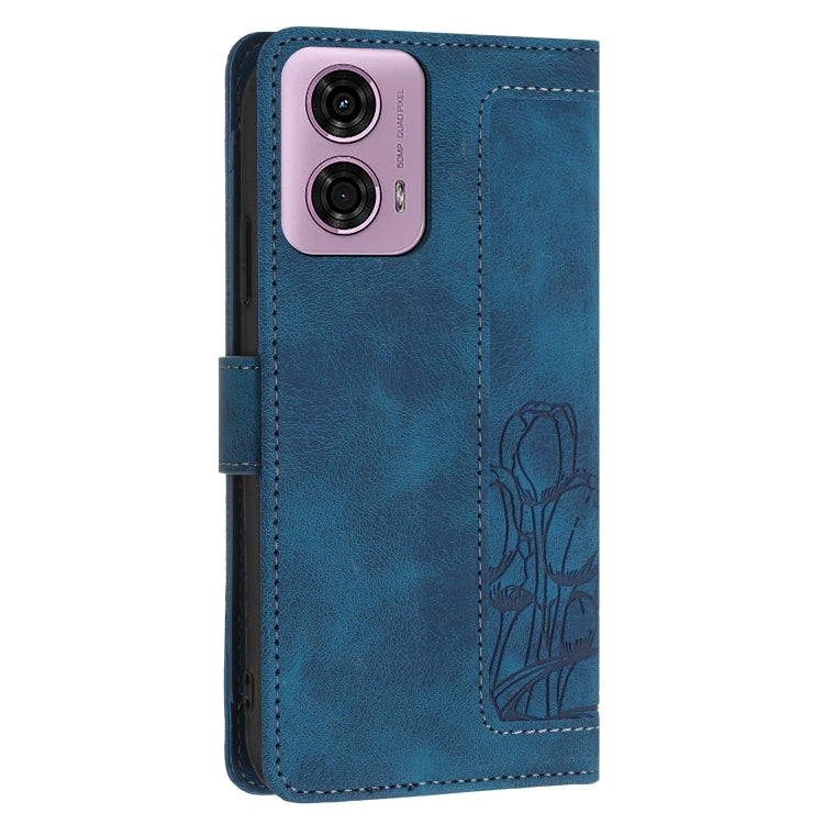 For Motorola Moto G34 Tulips Embossed Leather Phone Case with Lanyard