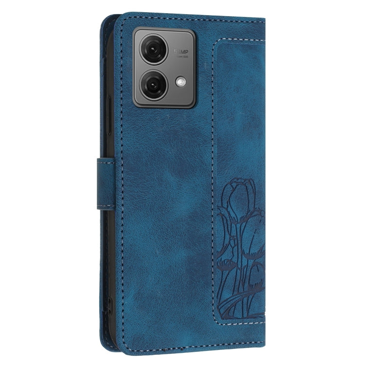 For Motorola Moto G84 Tulips Embossed Leather Phone Case with Lanyard