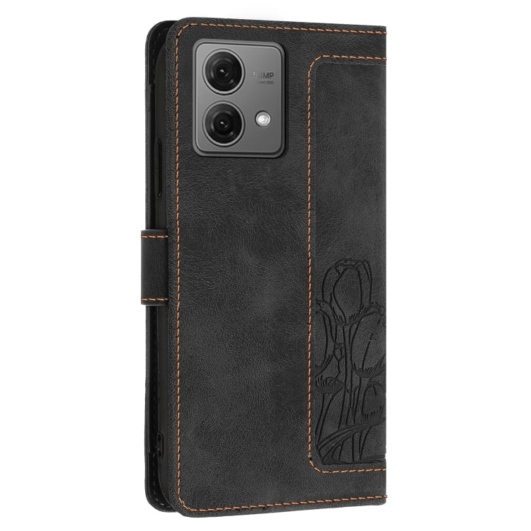 For Motorola Moto G84 Tulips Embossed Leather Phone Case with Lanyard