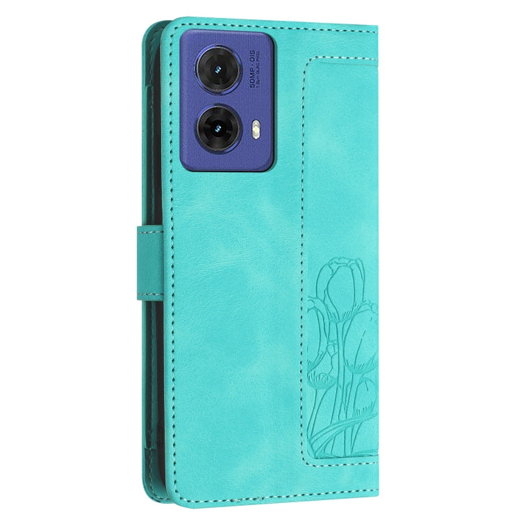 For Motorola Moto G85 Tulips Embossed Leather Phone Case with Lanyard