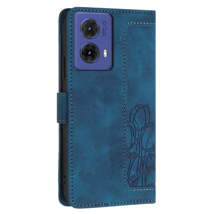 For Motorola Moto G85 Tulips Embossed Leather Phone Case with Lanyard