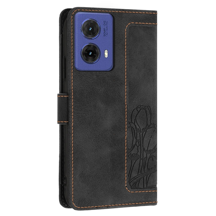 For Motorola Moto G85 Tulips Embossed Leather Phone Case with Lanyard