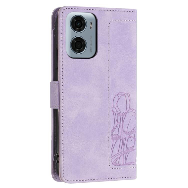 For Motorola Moto G05 Tulips Embossed Leather Phone Case with Lanyard