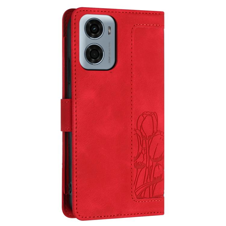 For Motorola Moto G05 Tulips Embossed Leather Phone Case with Lanyard