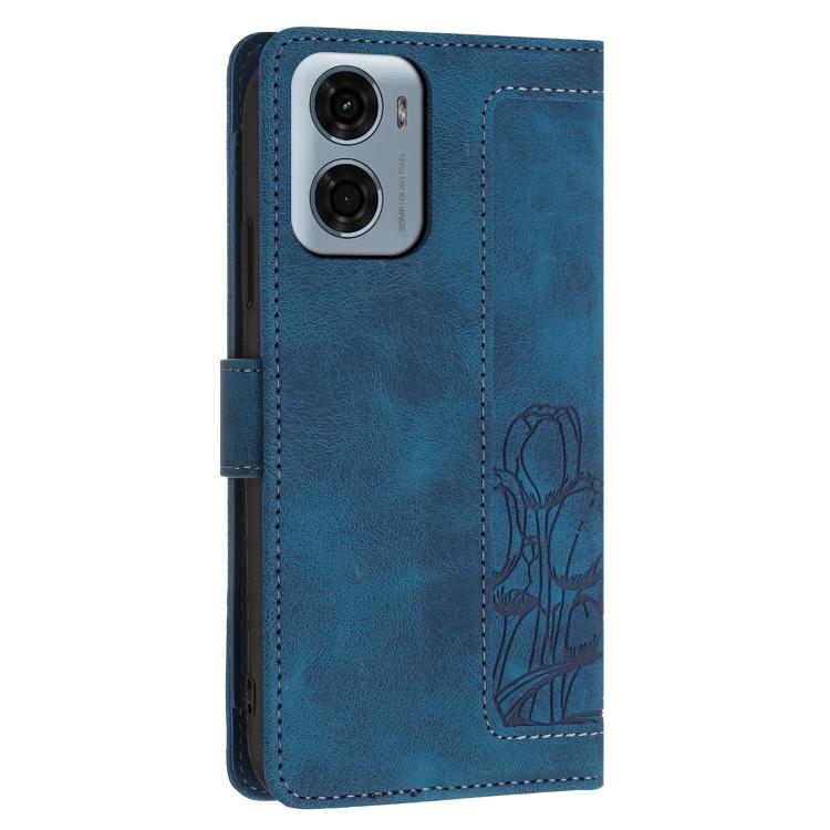For Motorola Moto G05 Tulips Embossed Leather Phone Case with Lanyard