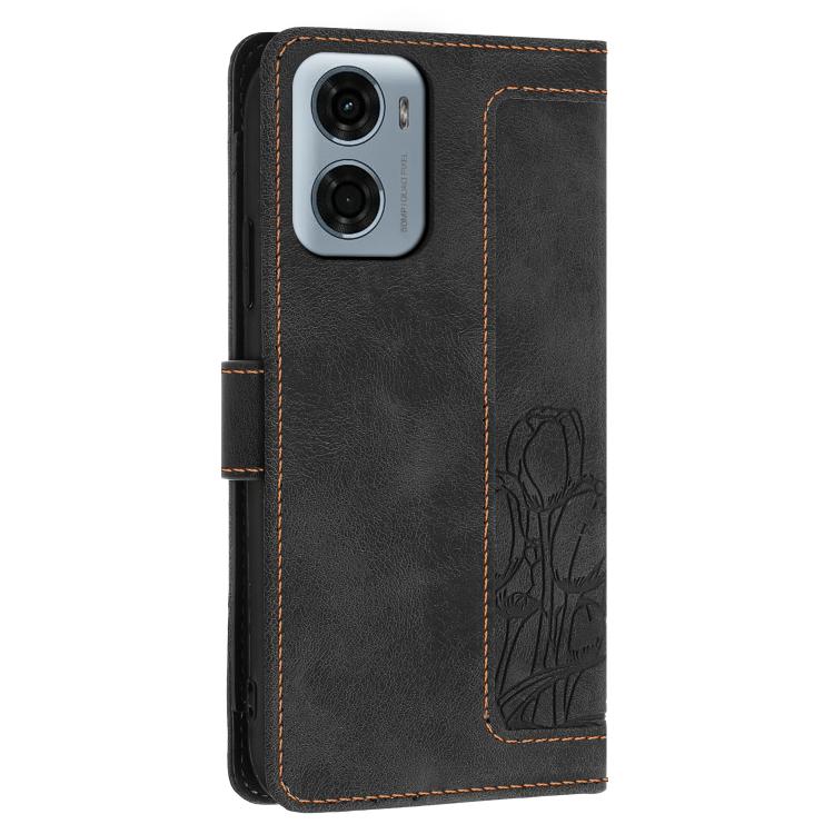 For Motorola Moto G05 Tulips Embossed Leather Phone Case with Lanyard