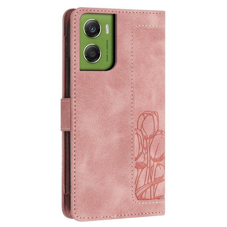 For Motorola Moto G06 4G Tulips Embossed Leather Phone Case with Lanyard