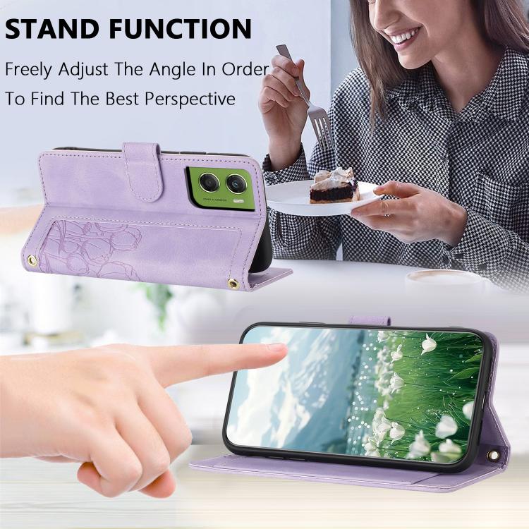 For Motorola Moto G06 4G Tulips Embossed Leather Phone Case with Lanyard